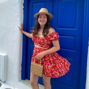 Red Floral Off-Shoulder Two Piece